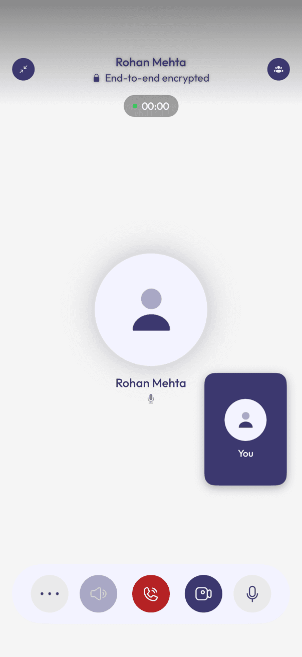 An active video call with a small self-view tile labelled You