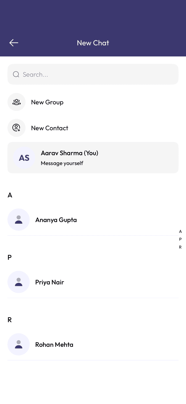 InfoPhone New Chat screen with a New Contact option