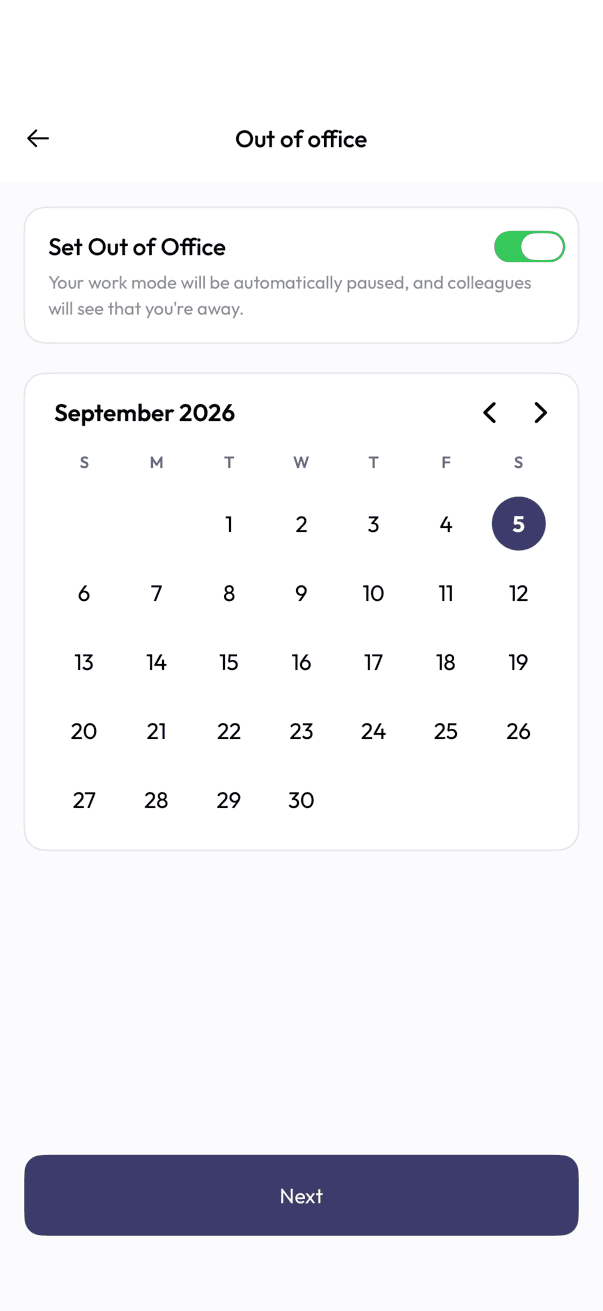 Out of office calendar for picking away dates