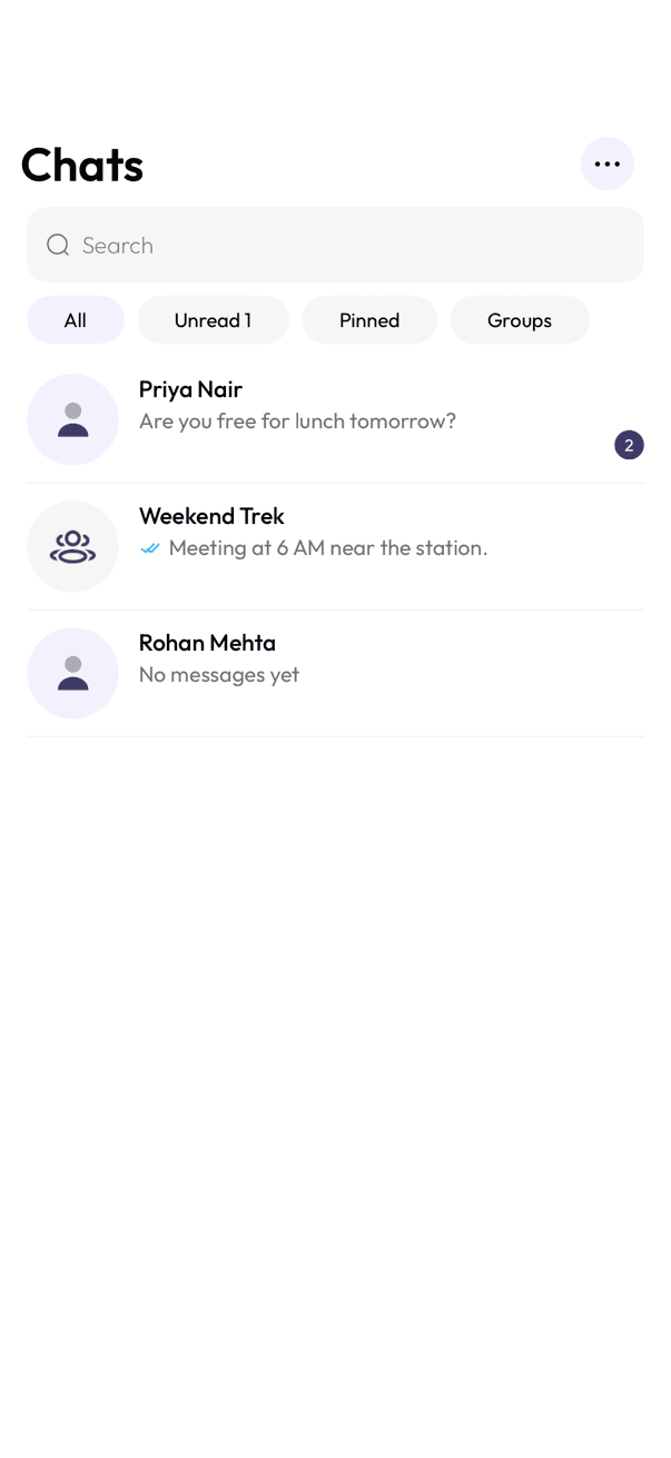 InfoPhone chats list with a few conversations