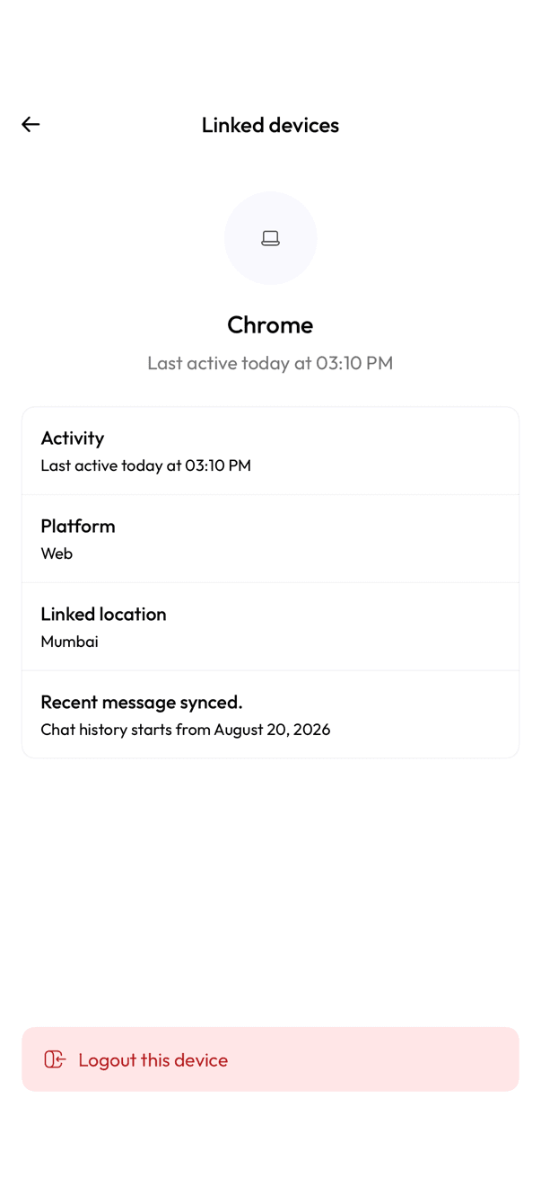 Device detail screen with a Logout this device button