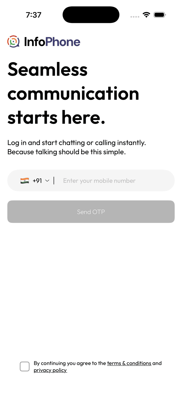 InfoPhone screen for entering a mobile number
