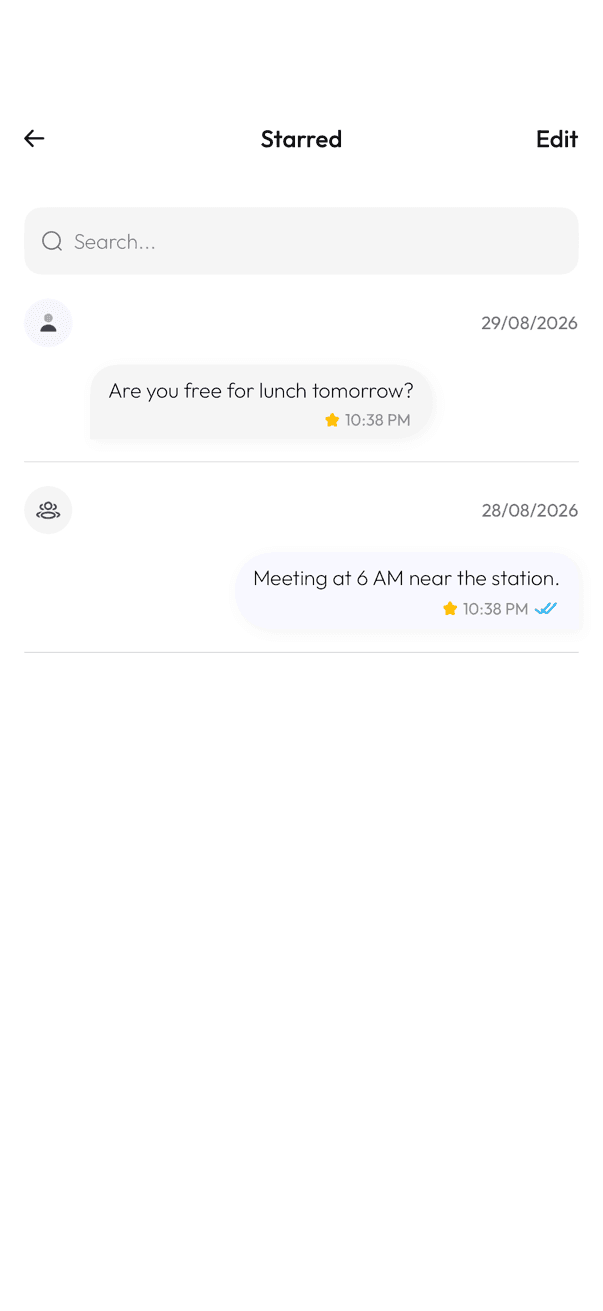 Starred screen listing starred messages by date