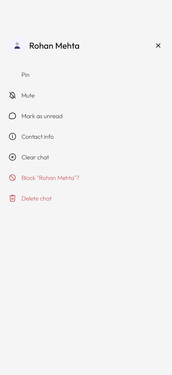 InfoPhone chat options sheet with a Mute row