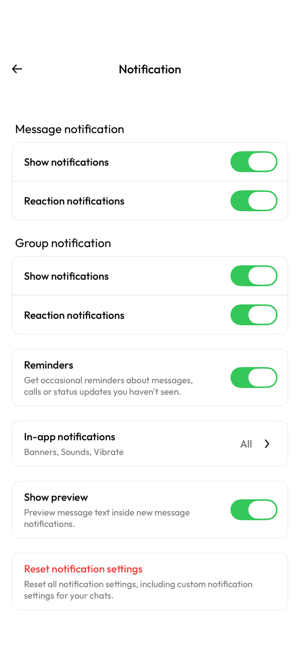 InfoPhone Notification settings screen
